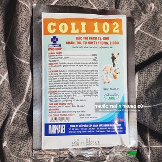COLI 102 gói 50g - Khô chân, tụ huyết trùng, phân xanh phân trắng, phù đầu gà lợn gia súc gia cầm