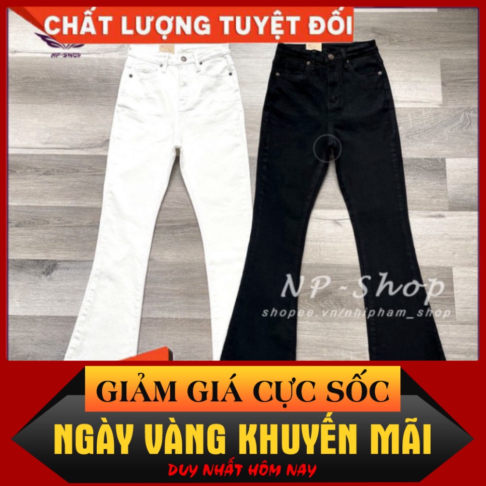 {Giá tận gốc} Quần jean ống loe lưng cao dáng dài Đen/Trắng ⚡️ Quần bò nữ kiểu trơn sang chảnh NP Sh