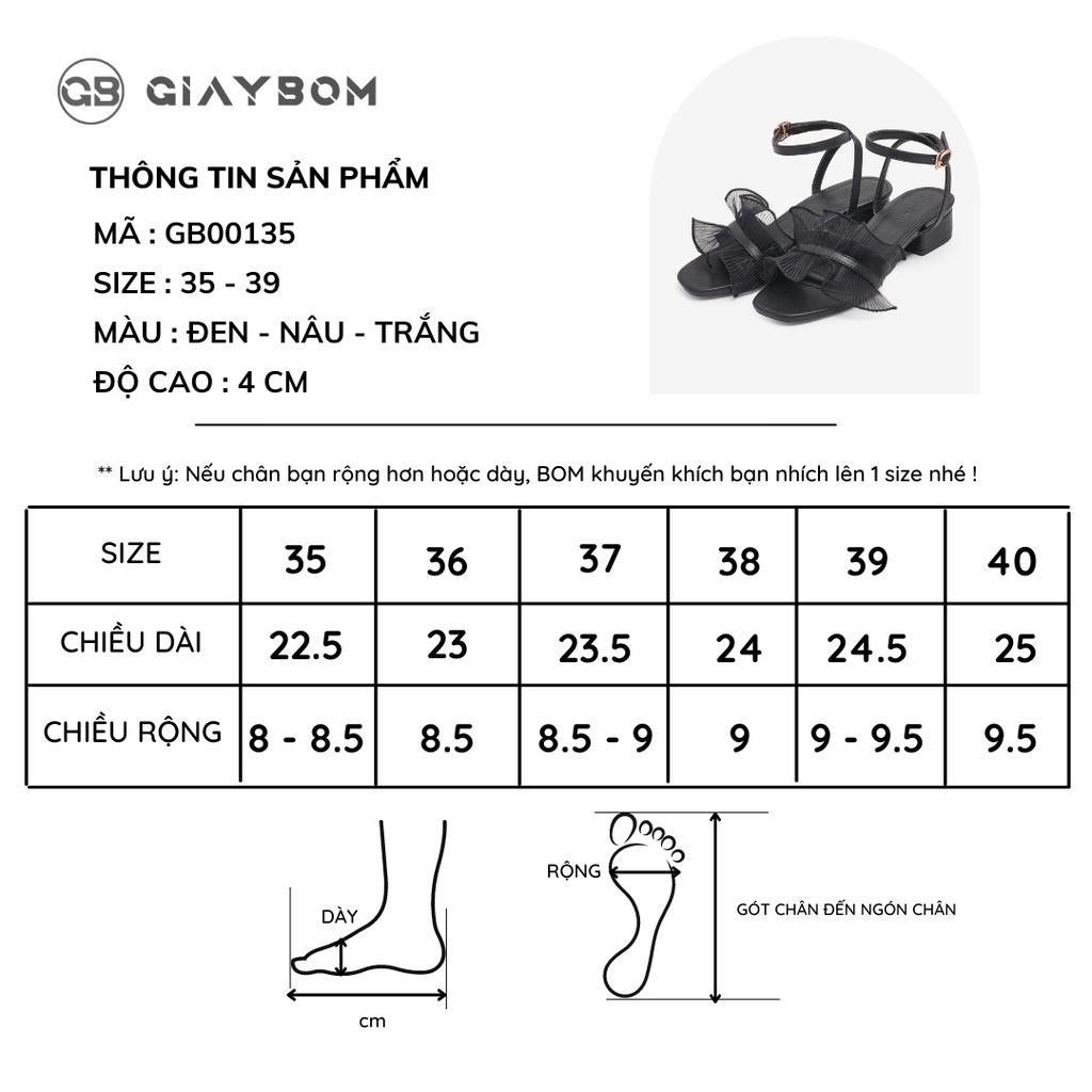 Giày cao gót nữ giayBOM quai bèo gót vông cao 4 cm GB00135