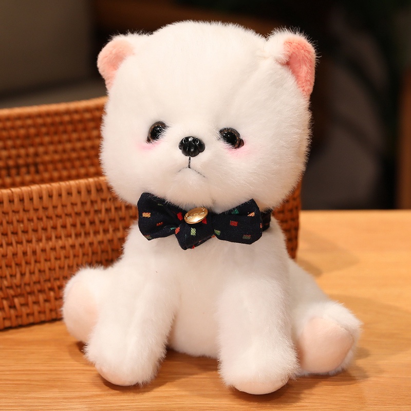 Pomeranian Puppy Doll Đồ chơi sang trọng Mô phỏng Pomeranian Puppy Doll Dễ thương Nơ buộc Cún con Quà tặng cho trẻ em gái và trẻ em Quà tặng sinh nhật Chất liệu mềm mại và thoải mái