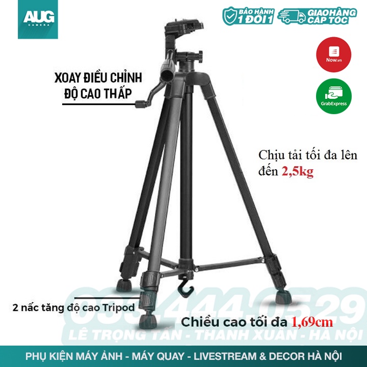 CHÂN MÁY TRIPOD 1m7 - CHÂN MÁY QUAY TIKTOK - CHÂN MÁY ĐIỆN THOẠI - AUG CAMERA HÀ NỘI