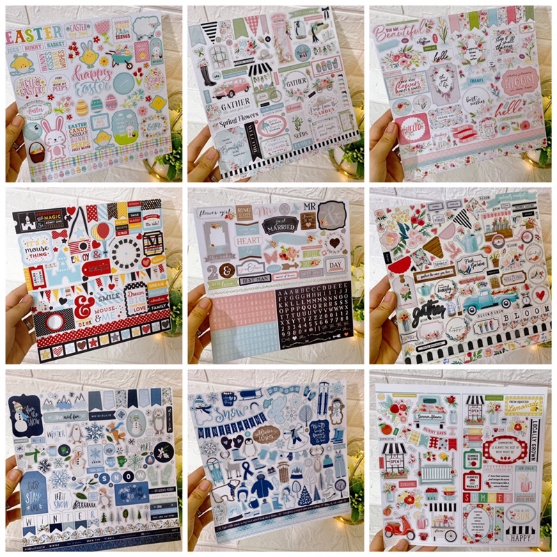 Sticker lẻ theo tờ các chủ đề chưa cắt, trang trí love box,scrapbook và khung ảnh nổi