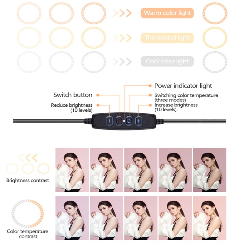 Tripod + Đèn led Livestream đường kính 26cm, phụ kiện hỗ trợ quay video, livestream tặng remote chụp ảnh