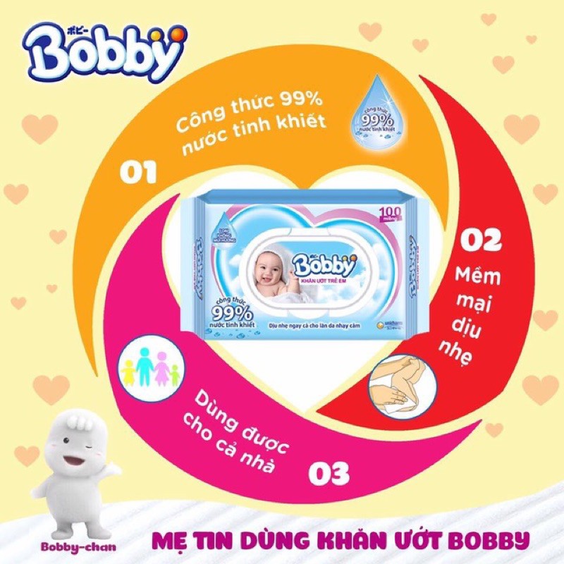 [GIÁ SỈ] Khăn ướt Bobby Không hương 100 tờ