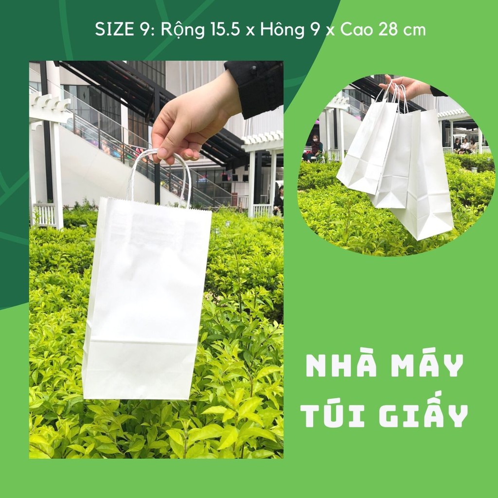 10 chiếc túi giấy kraft Nhật màu trắng Size 9 -15.5x9x28cm CÓ QUAI