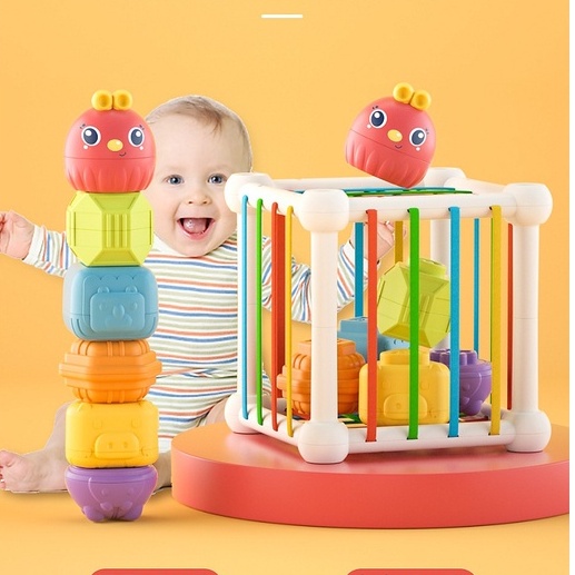 Đồ chơi giáo dục thả khối, lắp ghép dây chun theo phương pháp MONTESSORI mẫu chim đỏ