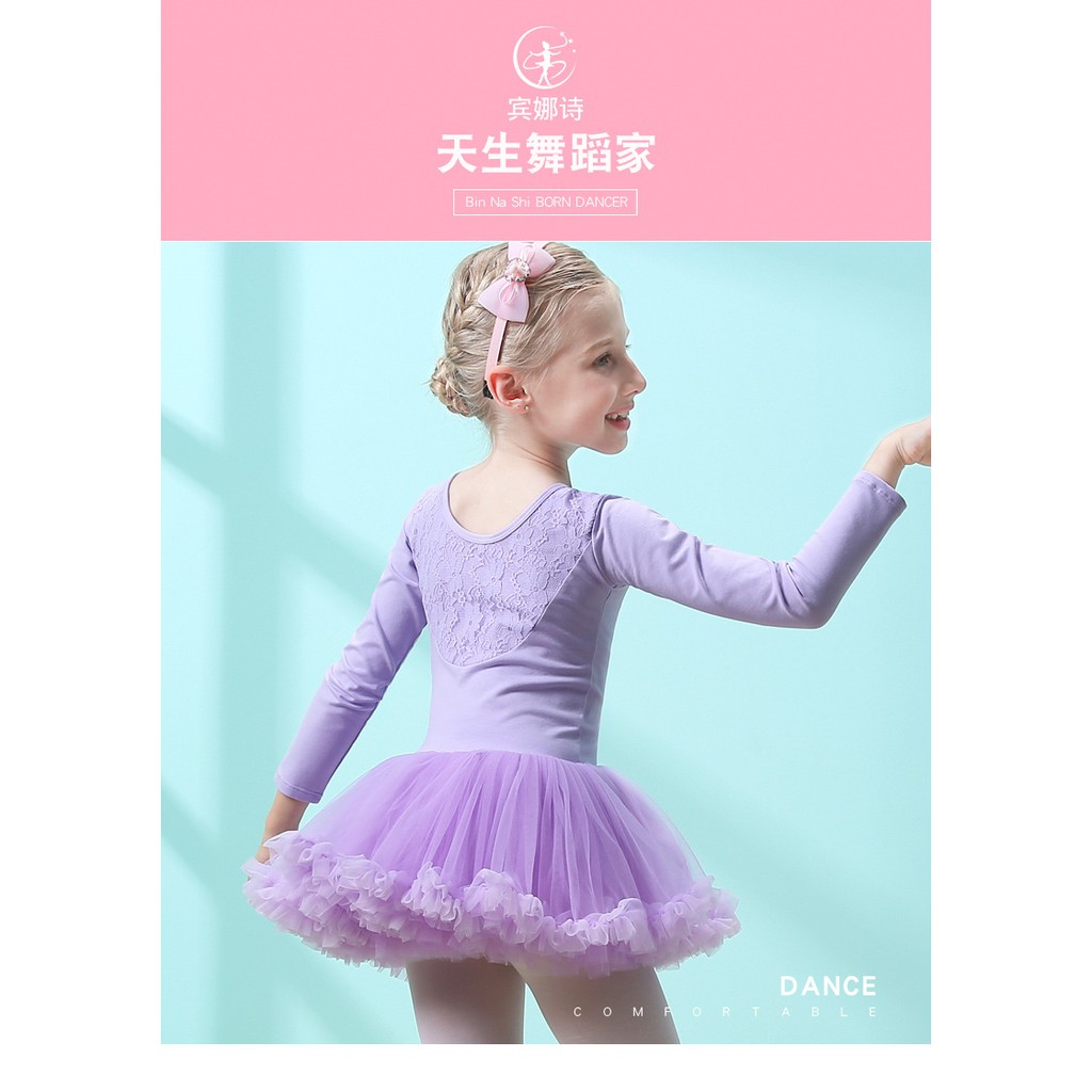 (HOT SALE) Váy múa ballet dài tay áo cổ ren Binnashi CVM0004