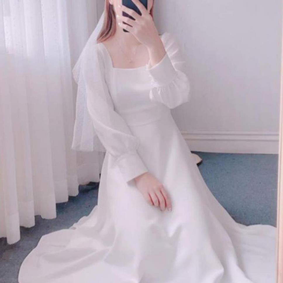 Đầm dự tiệc trắng xòe cổ u vintage | BigBuy360 - bigbuy360.vn