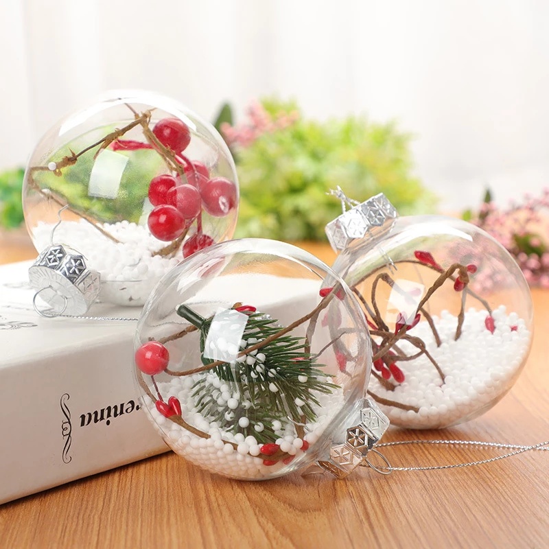 Quả cầu trong suốt nhiều màu sắc kích thước 8cm dùng trang trí cây thông noel
