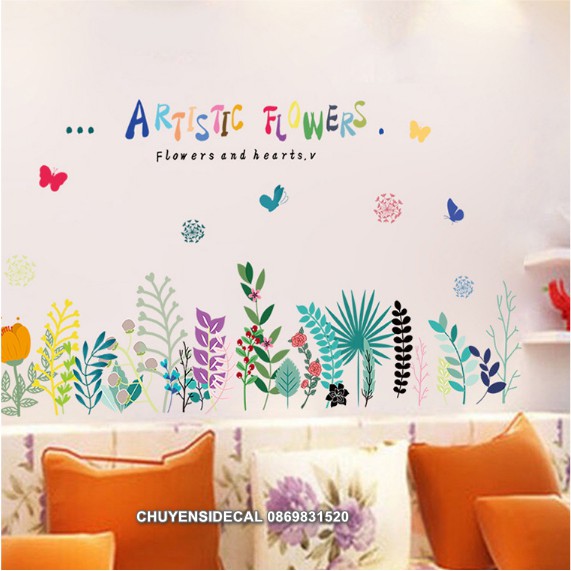 Decal dán tường - Cỏ cây sắc màu vui nhộn