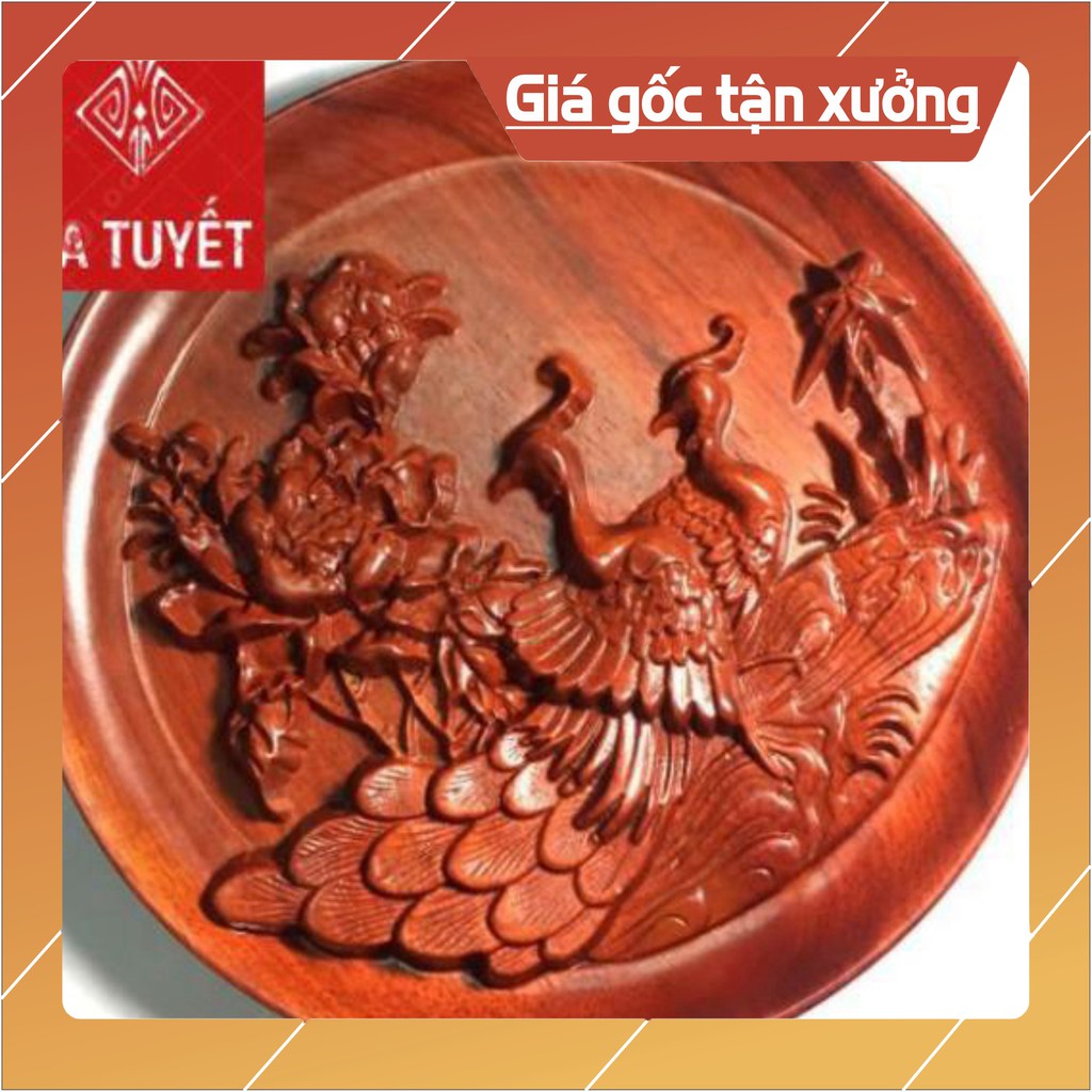 ĐĨA GỖ HƯƠNG VÂN NGUYÊN KHỐI ĐỂ BÀN, KỆ TỦ ĐÔI CHIM CÔNG SIÊU ĐẸP ( SIZE 26CM) (ẢNH THẬT)