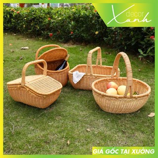 Giỏ mây tre đan picnic đựng hoa quả bánh không nắp
