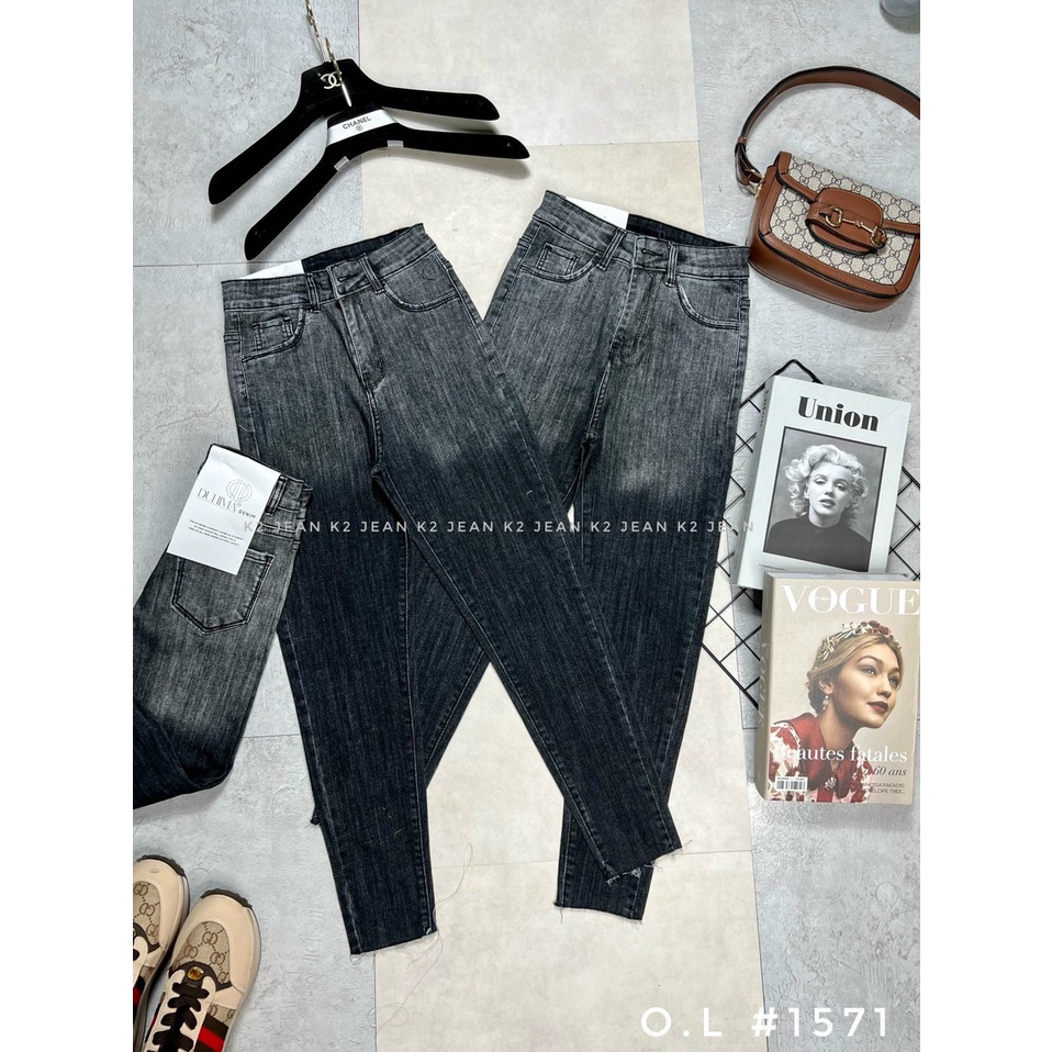 Quần Jeans Skiny Nữ Loang cạp cao  Dáng Ôm Trơn 2 Màu Siêu Ngầu