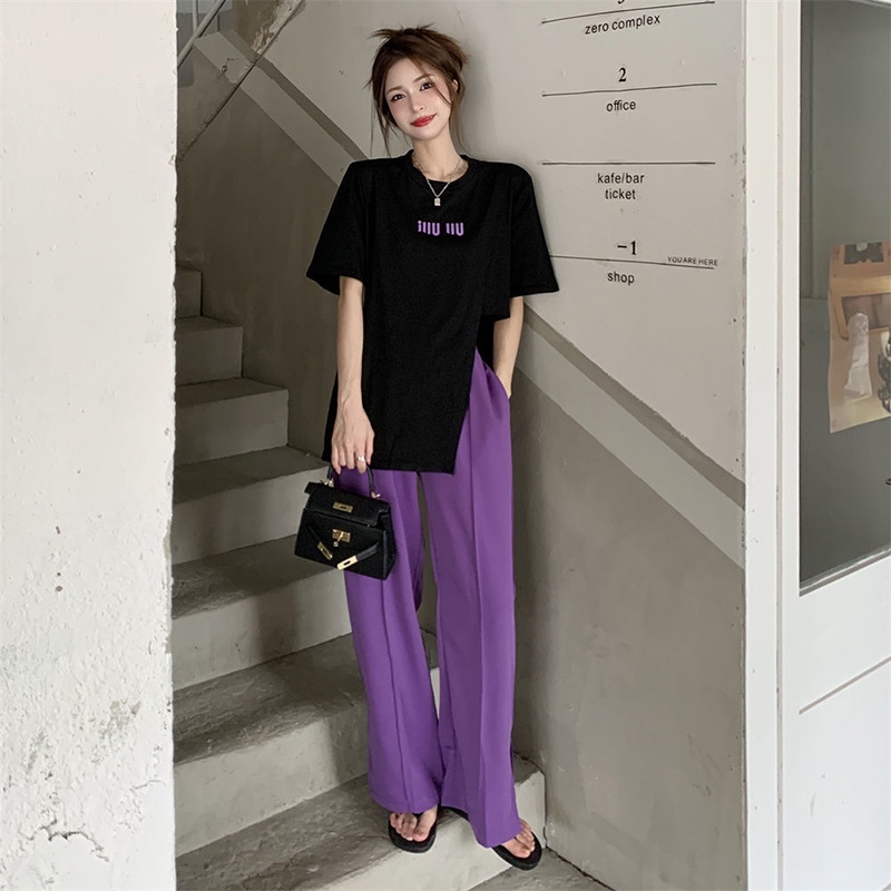 Áo thun tay ngắn/Quần dài xẻ tà IELGY thời trang cá tính cho nữ