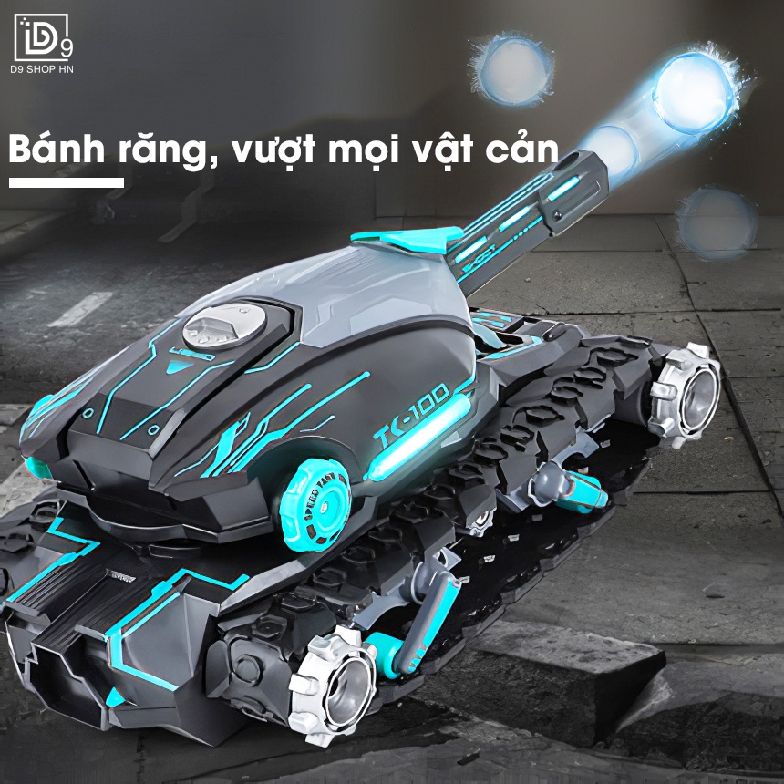 Xe tăng điều khiển 2.4G có đèn và nhạc, Đồng hồ cảm biến, Xoay 306 độ, Tặng đầy đủ phụ kiện, D9 Shop