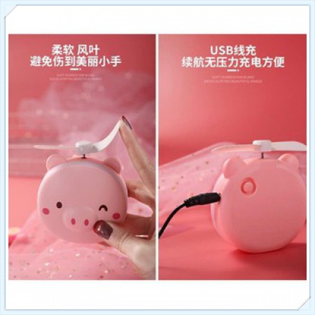 Quạt Kèm Gương Và Đèn Led Hình Heo