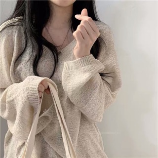 (Sẵn be) Áo len mỏng dáng thụng basic Hàn Quốc
