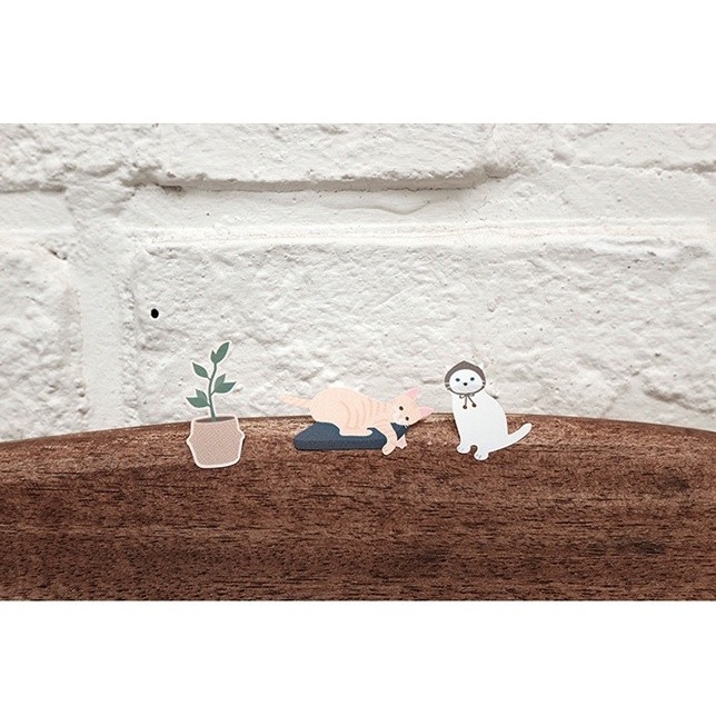 Peach 1Pcs Korean Suatelier stickers 1093 Cute lazy cat Journal Scrapbook Decor Sticker