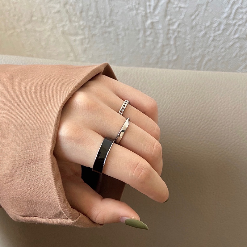 Set 3 nhẫn hở màu đen thời trang retro cá tính
