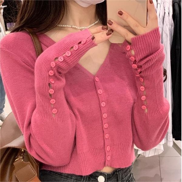 Áo cardigan ZHELIHANGFEI dệt kim tay dài màu hồng thời trang xinh xắn