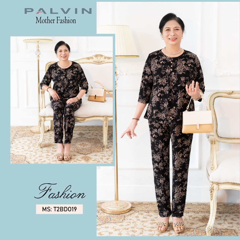 Đồ bộ lanh nữ trung niên PALVIN, quần dài ống côn, tay lỡ - T2BD