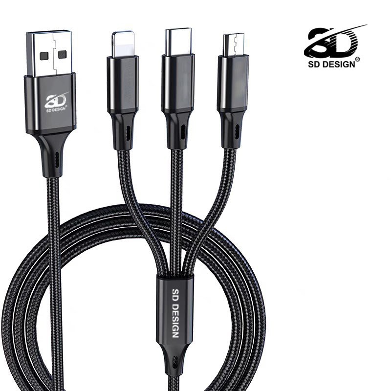 Cáp Sạc 3in1 dây dù L2 SD Design, dây sạt 3 trong 1, xạc chống đứt đa năng, chính hãng, bảo hành 1 năm.