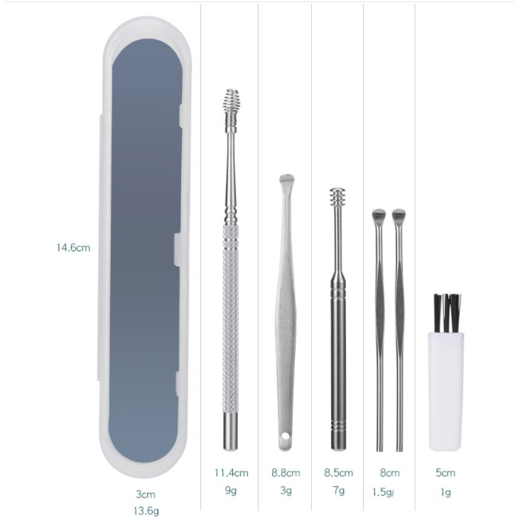 Ngoáy Tai Sét Dụng Cụ Ngoáy Tai Inox 6 Món - Bộ Lấy Ráy Tai Thép Không Rỉ 6 Món .MẪU RẺ