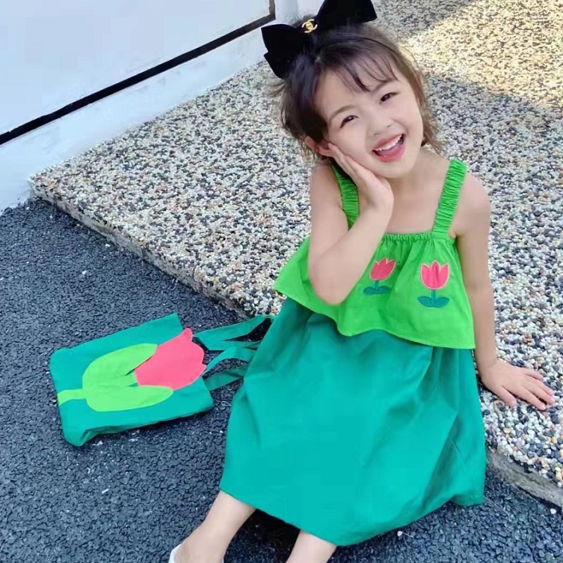 Đầm Sát Nách In Hoa Màu Sắc Tương Phản Xinh Xắn Cho Bé Gái