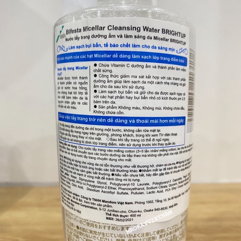 Nước tẩy trang Bifesta Micellar 400ml Nhật Bản, tảy trang sạch sâu tiện dụng mà không cần rửa lại