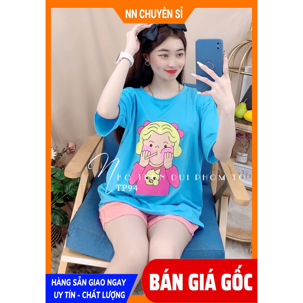 Đồ bộ nữ mặc nhà phom 60kg chất thun mềm mịn in hình hoạt hình dễ thương TP94 tổng hợp SIZE L