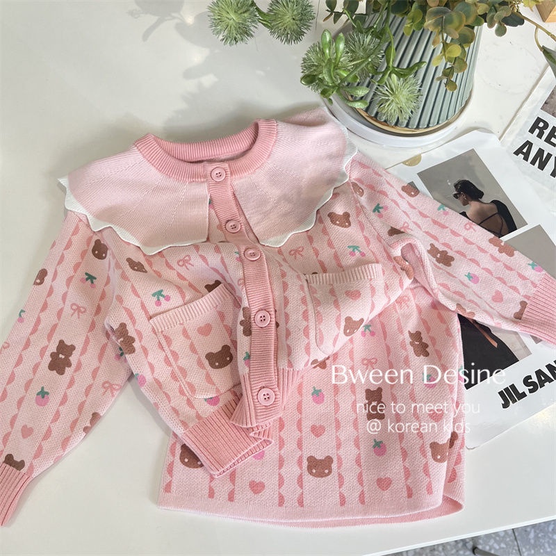 Bộ Áo Cardigan Dệt Kim + Chân Váy In Họa Tiết Hoạt Hình Phong Cách Phương Tây Thời Trang Mùa Thu Cho Nữ