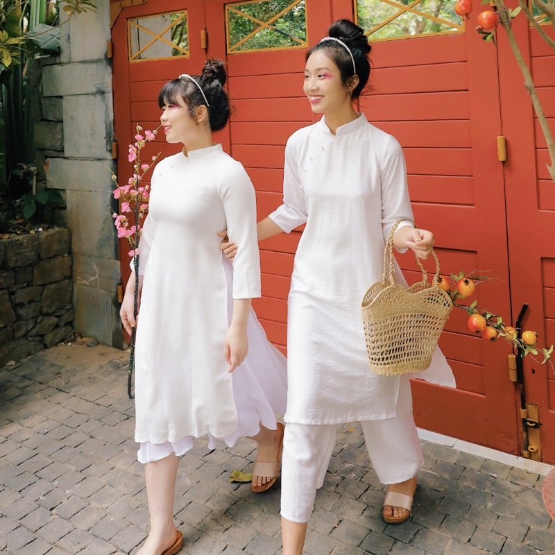 ÁO DÀI TẾT - PURITY AODAI - ÁO DÀI CÁCH TÂN TRẮNG TAY DÀI CỔ TRỤ