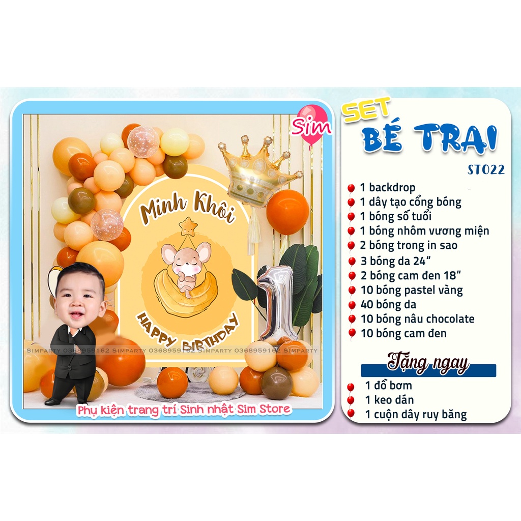 Set trang trí sinh nhật, trang trí thôi nôi, đầy tháng bé trai bé gái hot trend siêu dễ thương trọn bộ đầy đủ Simparty