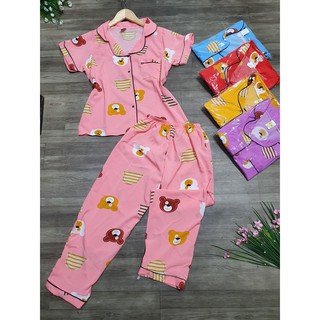 Đồ Bộ Pijama Tay Ngắn Quần Dài Vải Kate Lụa Mềm Mịn Viền Bèo tiểu thư 38-55kg