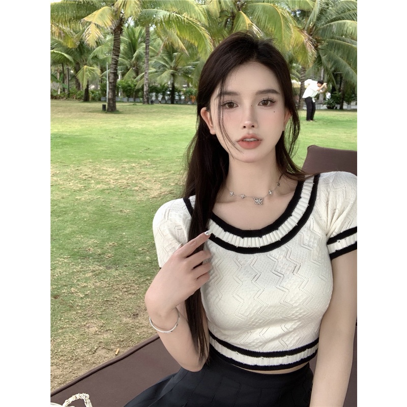 Áo QADCOL dệt kim phong cách Hàn Quốc thiết kế đơn giản cho nữ