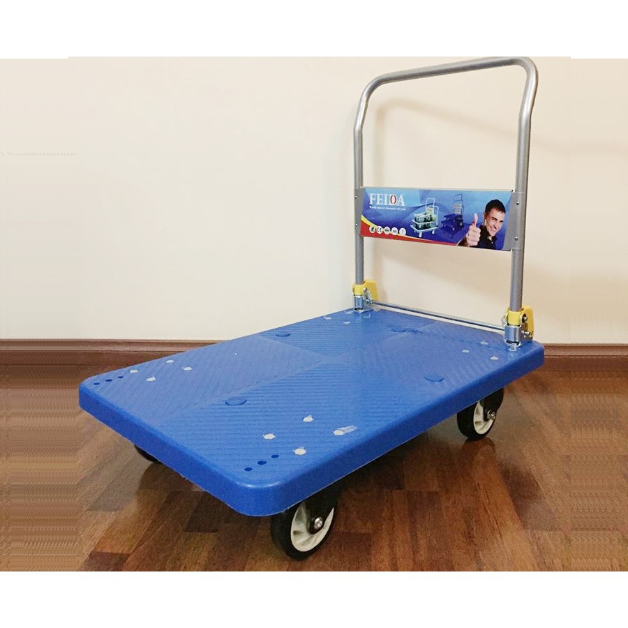 [CHỐNG ỒN] Xe đẩy hàng gấp gọn 4 bánh Advindeq PT-300 Tải trọng 300kg, sàn nhựa 90x60cm, bánh xe cao su 4 inch đi cực êm