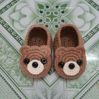 Giày len sơ sinh hình gấu