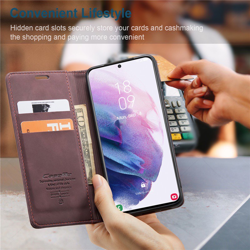 Ốp lưng da từ tính gập kiểu ví cho Samsung S10 S10E S9 S8 Plus L