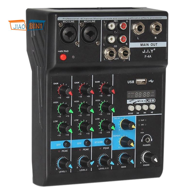 Thiết bị trộn âm thanh 4 kênh bluetooth có bàn điều khiển DJ với hiệu ứng hồi âm cho Karaoke USB Live Stage KTV
