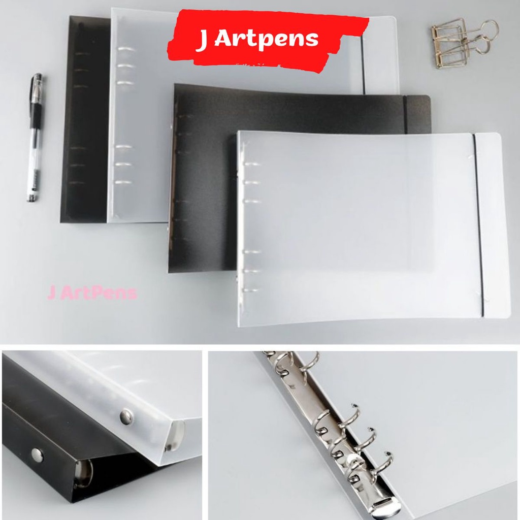 Sổ Còng, Bìa Còng Binder Ngang B5 A4 6 Lỗ Bìa Nhựa Cứng Chống Nước Kèm 60 Tờ Giấy  Gird Line Màu Đen, Trắng