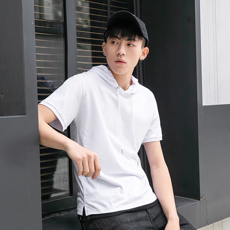 Áo thun nam ngắn tay có mũ hoodie basic xu hướng mới mùa hè I1242 4 màu,chất cotton cao cấp sale sốc