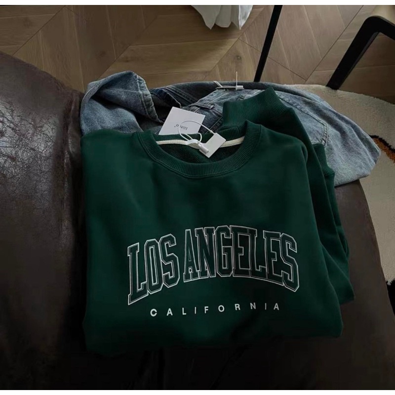 Áo Nỉ áo sweater Los Angeles Tay Bồng ❌Ảnh Thật/Video❌ Sweater form rộng oversize 1 màu xanh mạ in chữ siêu đẹp ☘️ | BigBuy360 - bigbuy360.vn
