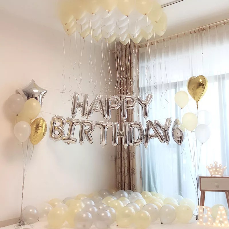 Set bóng chữ HAPPY BIRTHDAY + 50 bóng nhũ (Bơm + băng dính bóng)