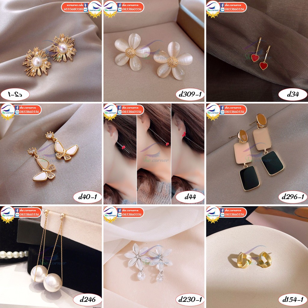 Hoa tai khuyên tai Hàn Quốc D004 màu ánh kim S925 thời trang mẫu #61-80
