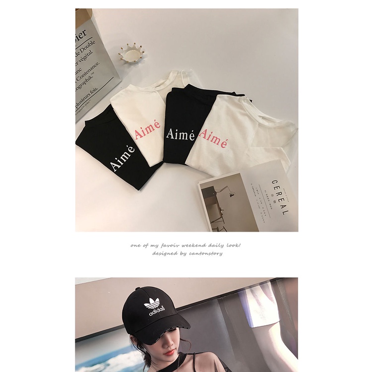 Áo thun tay ngắn dáng rộng phong cách Hàn Quốc thời trang mùa hè mới 2021 cho nữ sinh 2 màu tùy chọn