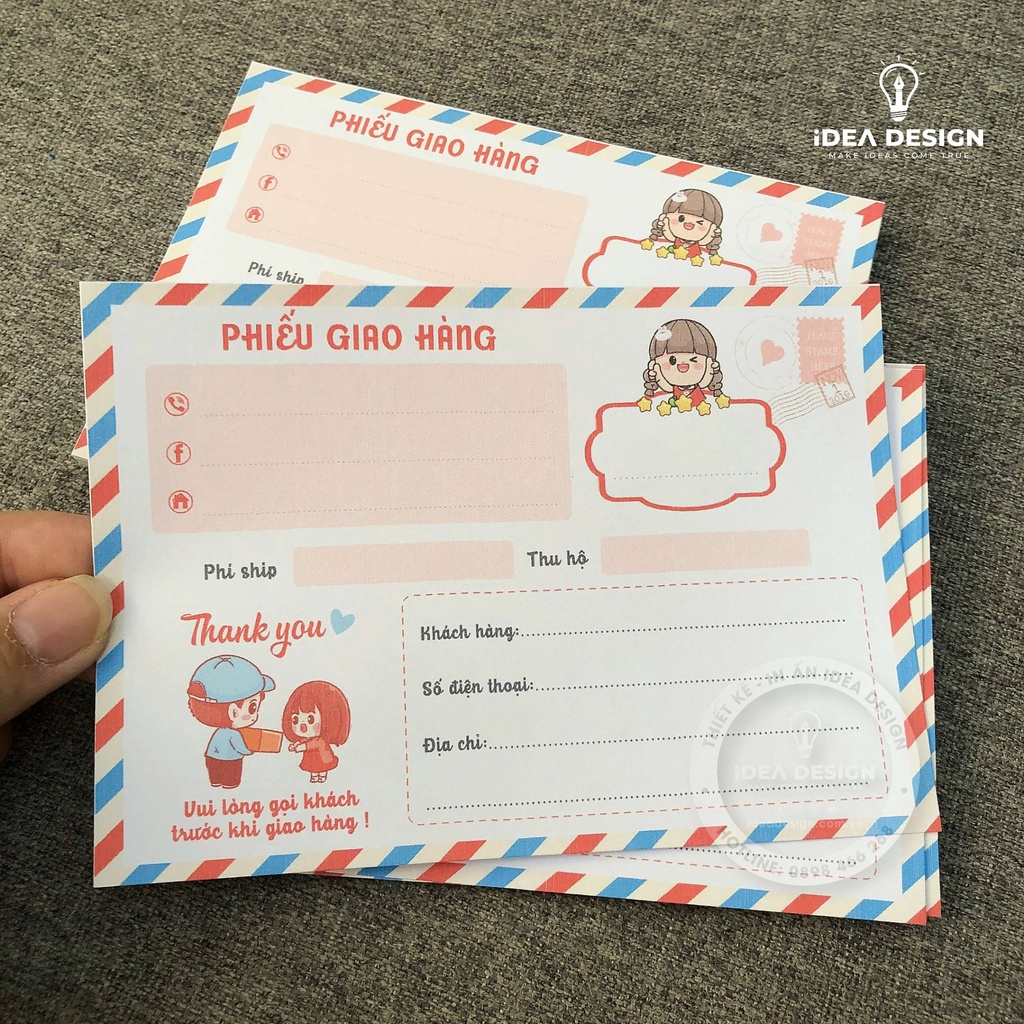 Phiếu Giao Hàng, Phiếu Ship Hàng, Giấy Ghi Vận Đơn - Giấy Ford 70 Không Keo - Size 10x14cm Cô gái và Anh Shipper Cute