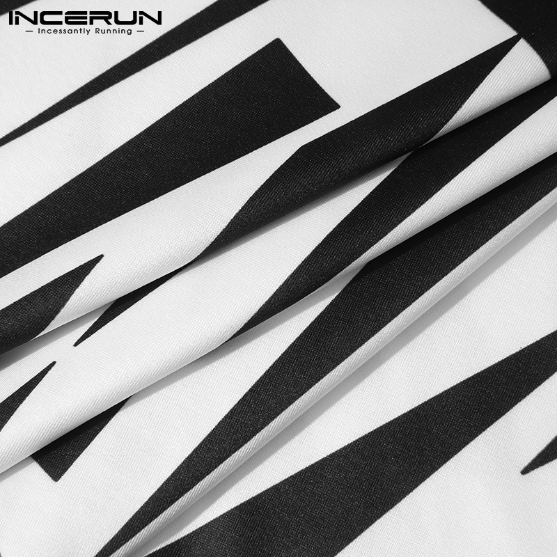 Áo thun lửng INCERUN tay ngắn họa tiết sọc ngựa vằn thời trang cho nam