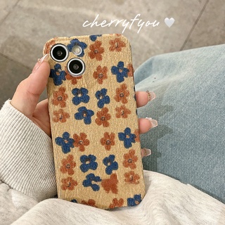 Retro Plush Flower Full Body Phone Case for IPhone 13 12 11 Pro XS XR 8 7 Plus Small Floral Fabric Soft TPU Back Cover