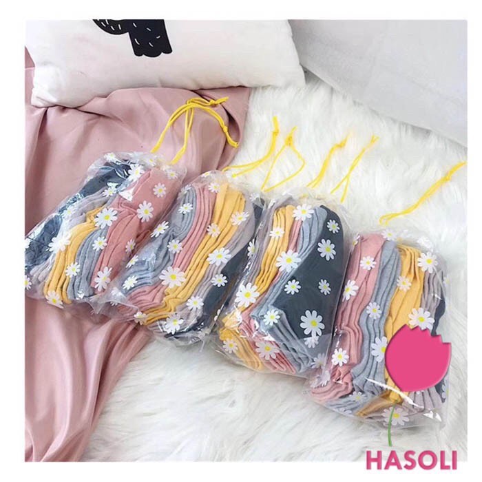 Tất Vơ Nam Nữ Cotton Set 10 Hoa Cúc Cổ Ngắn Dễ Thương PK22