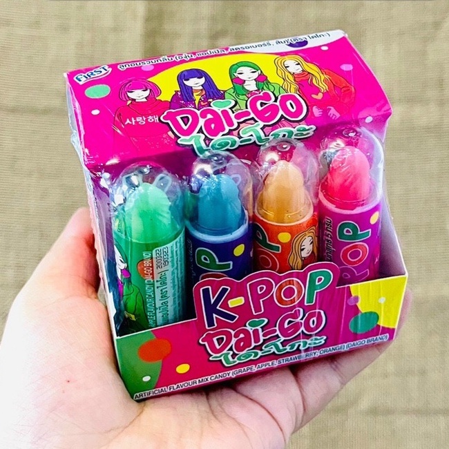 Kẹo son vị trái cây K-Pop Dai-Go chính hãng Thái Lan (đồ ăn vặt cho bé Thailand vị dâu, nho, táo, cam